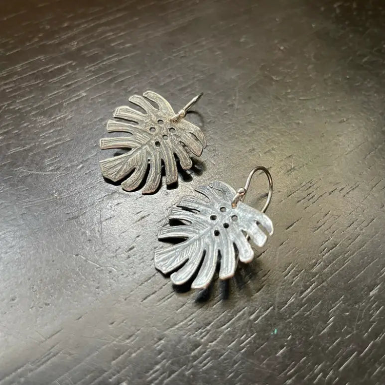 Shop the Monstera Leaves Earrings in Silver by local Vermont maker Jennifer Kahn Jewelry at Harbour Thread women's boutique in Burlington, VT.