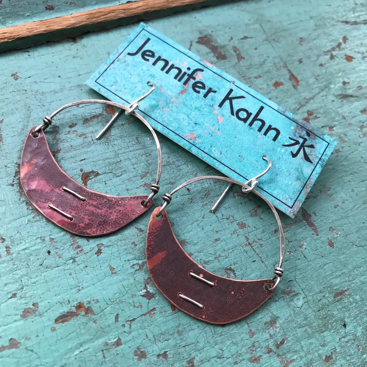 Jennifer Kahn Small Stitched Copper Crescent Earrings
