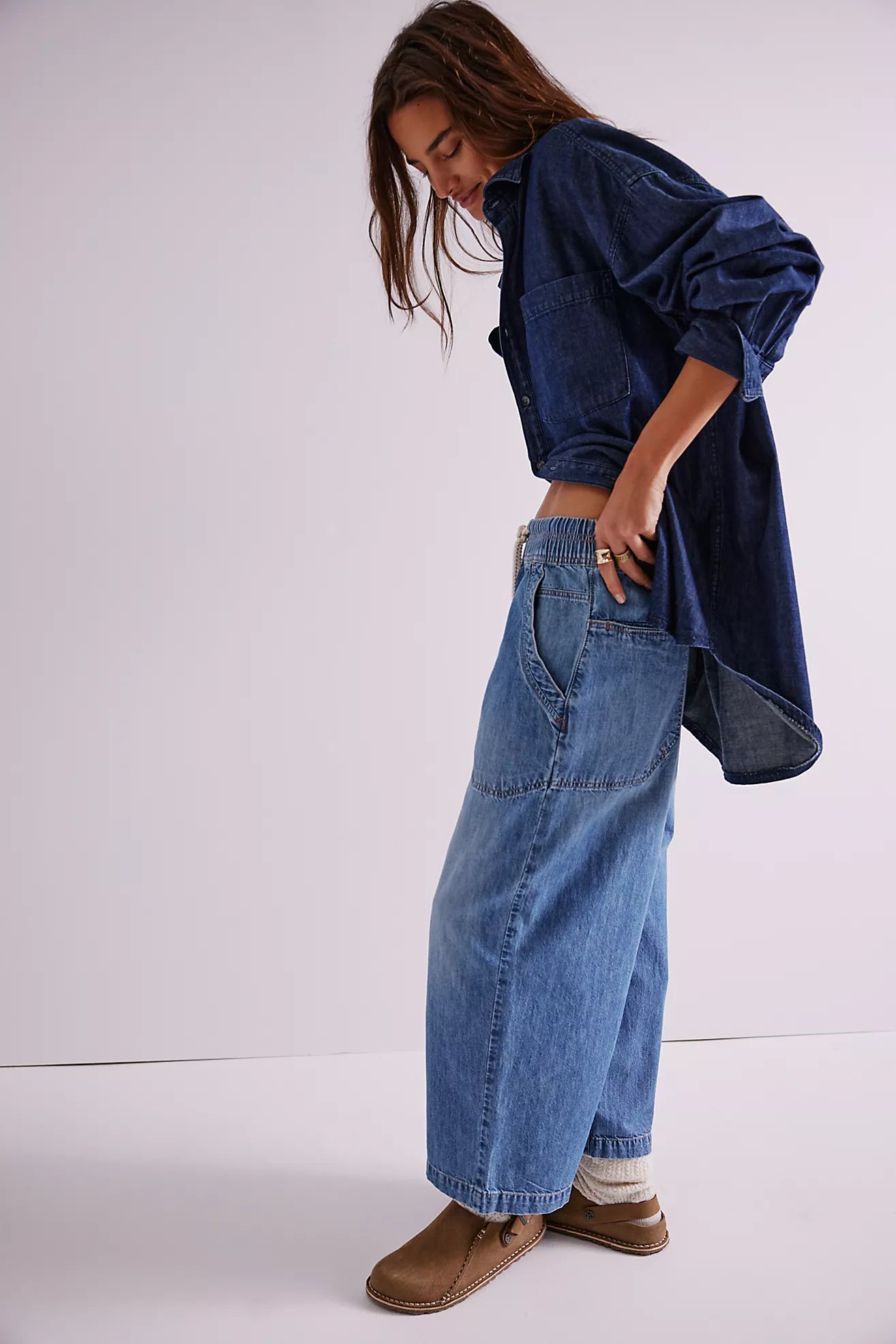 Find the Free People Easy Peasy Pull-On Jeans at Harbour Thread boutique in the color No Problem.