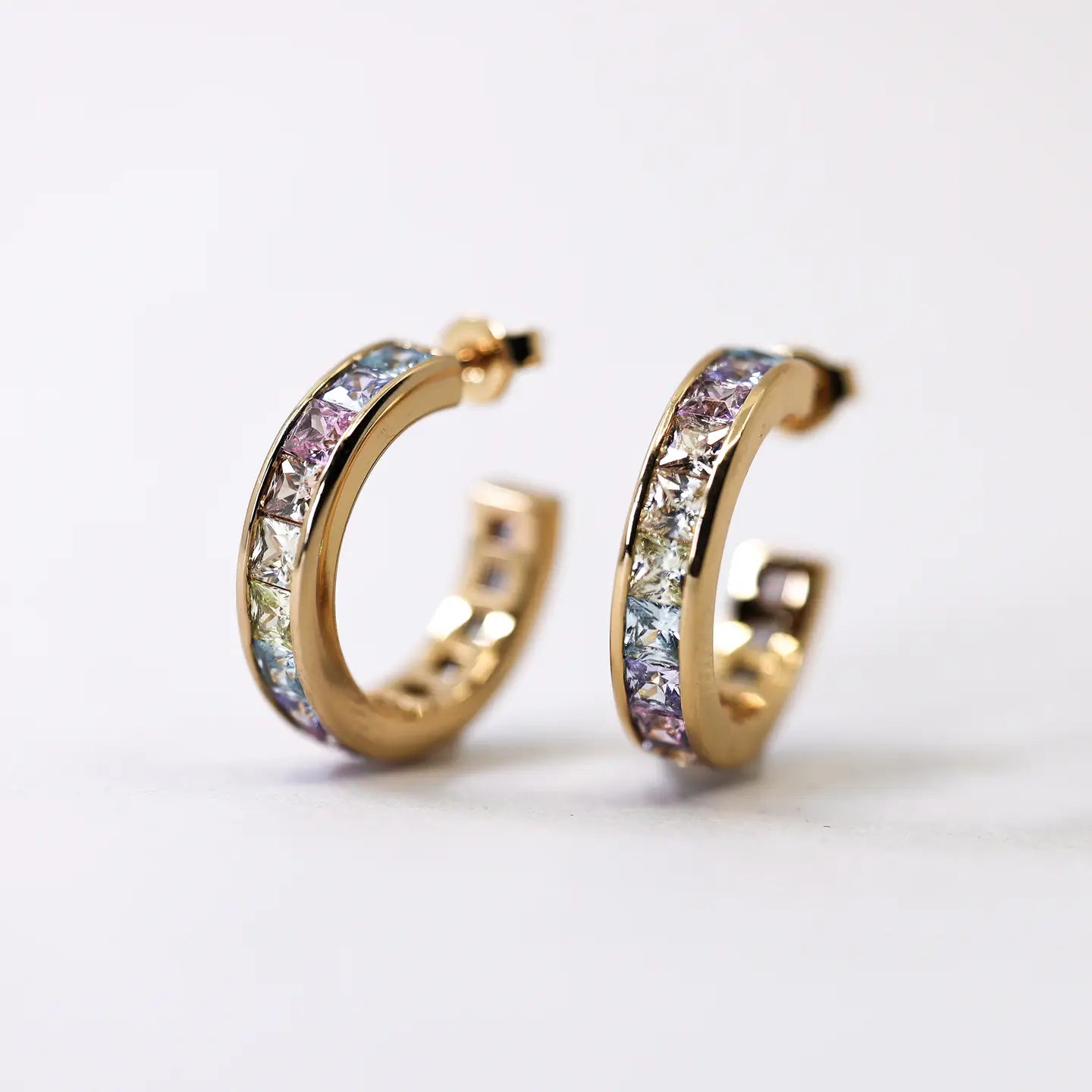 Detail on the Gold Pastel Ombre Hoop Earrings by The Land Of Salt