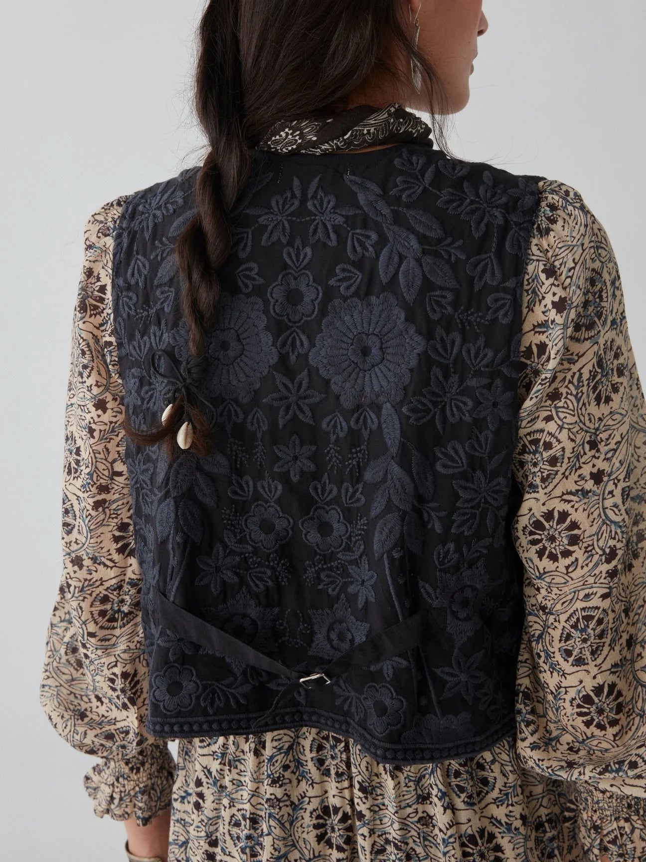 Back view of the embroidered Freddie Vest in the color Blue Orchid by the brand Maison Hotel