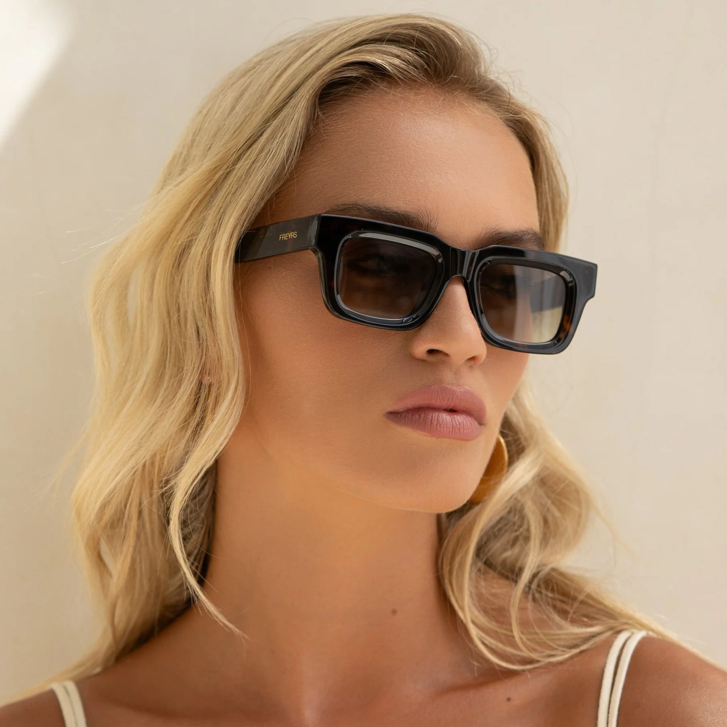 Shop the FREYRS Thomas Acetate Unisex Rectangular Sunglasses in the color Tortoise/Green at Harbour Thread