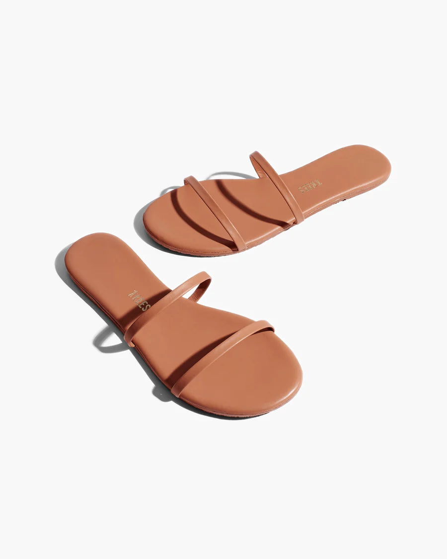 brown leather slide sandal
