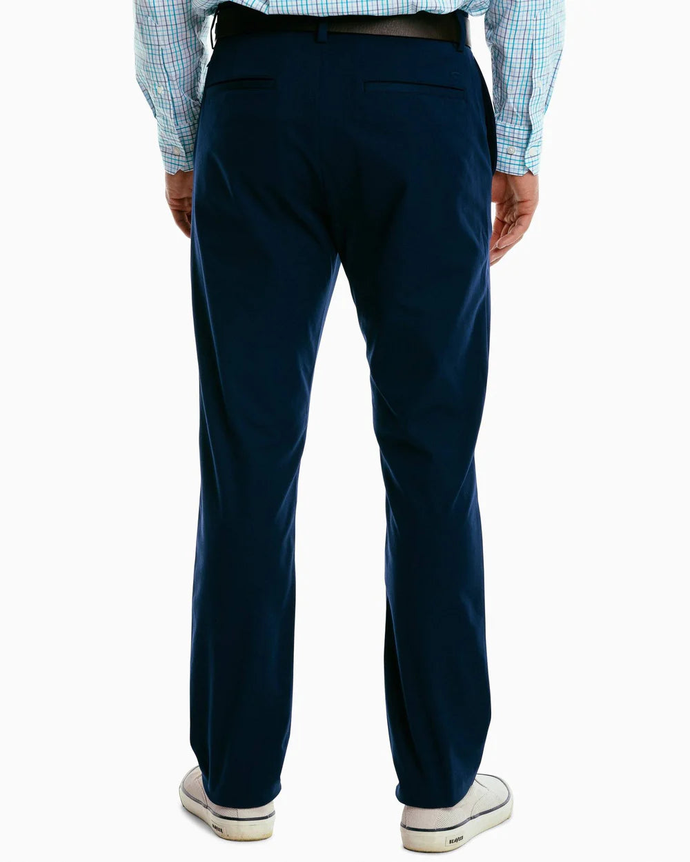 Back view of a man wearing the navy Jack Performance Pants by Southern Tide