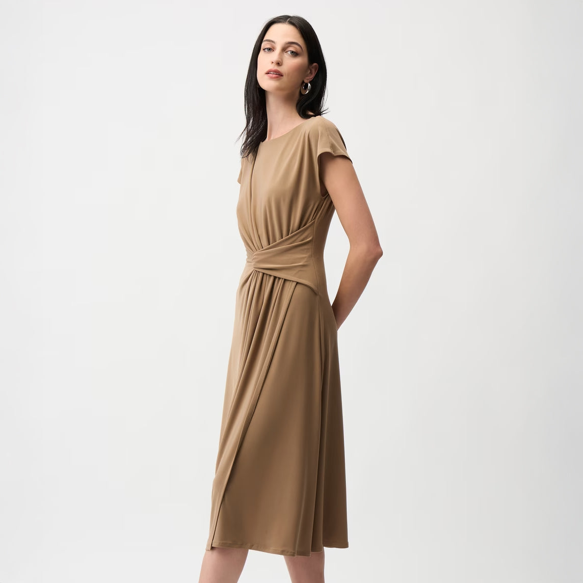 Joseph Ribkoff Casual Ruched Wrap Dress Style 261146 Beige