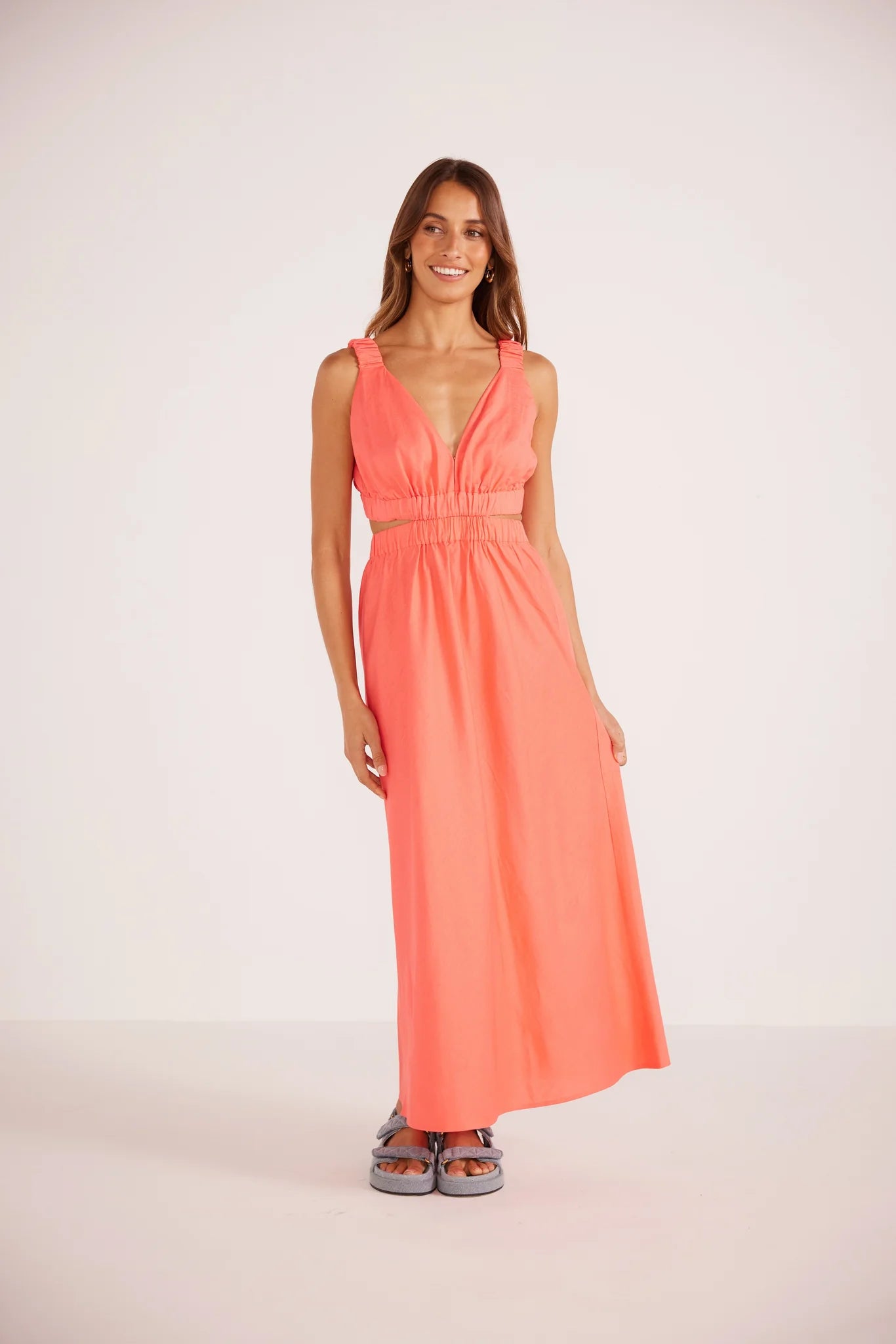 MINKPINK Lila Linen Cutout Midi Dress - Pink