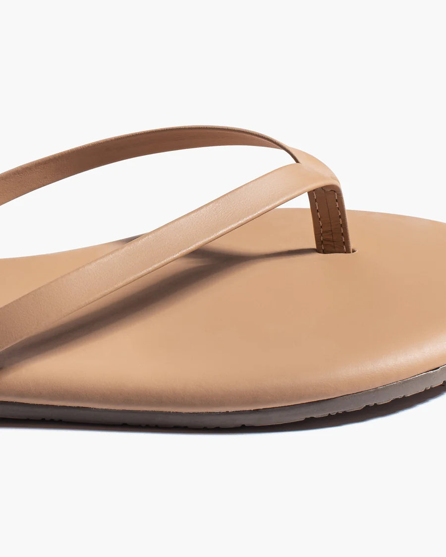 light brown leather flip flops