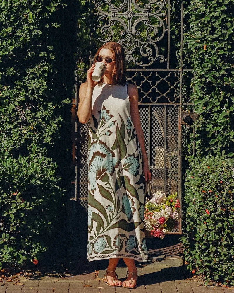 maggie midi dress luda floral lime Maggie Floral Scoop Neck Midi Dress M
