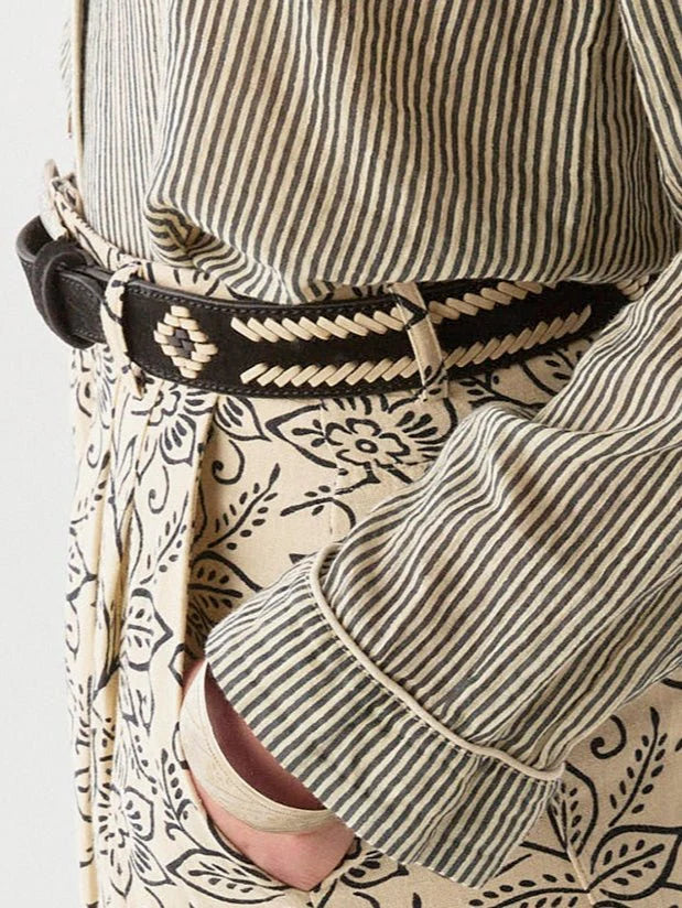 Black and white suede leather belt