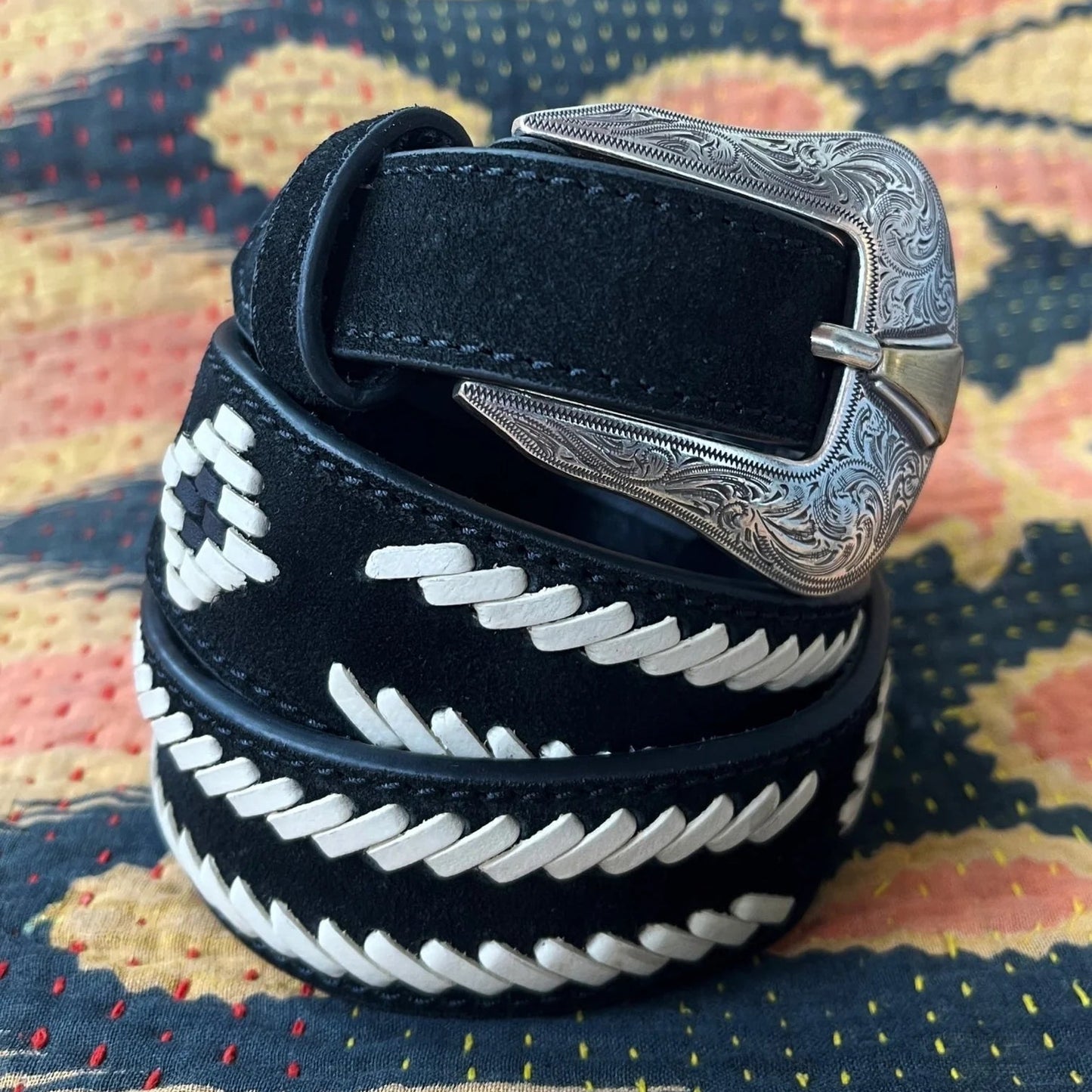 The perfectly contrasted Navajo Belt by Maison Hotel is available at Harbour Thread to add some interest to any look