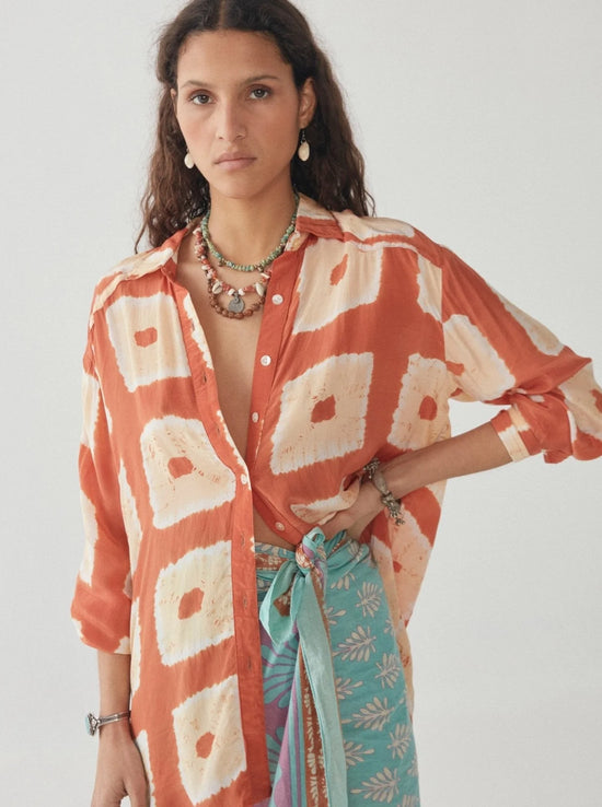 Front view of Maison Hotel's Trapeze Palmira Blouse in the color Terracotta