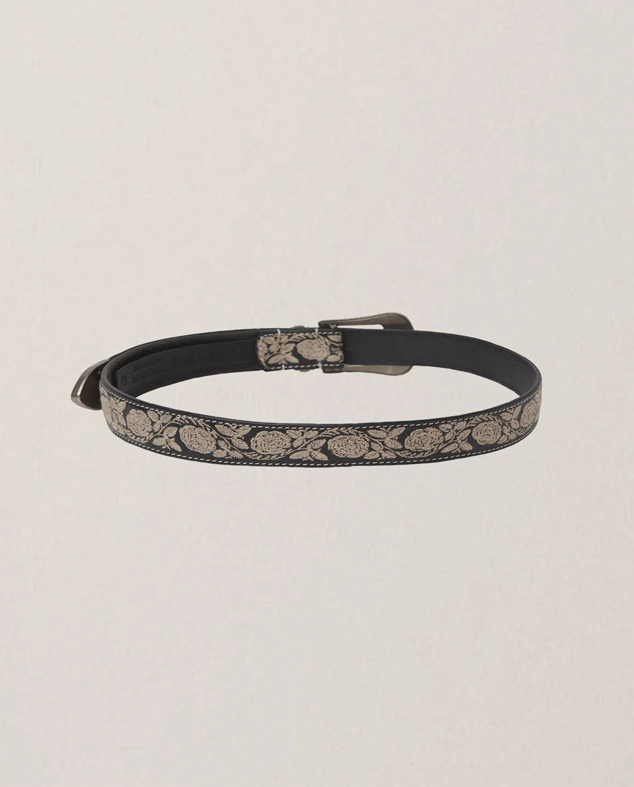 Black leather belt with floral pattern