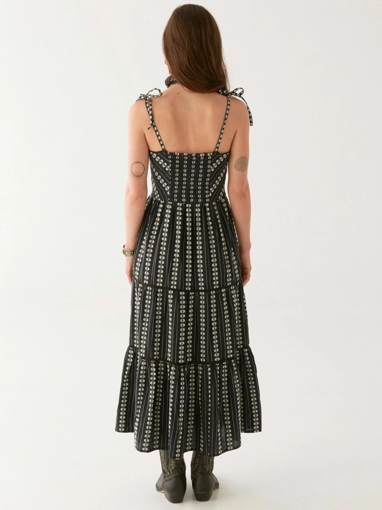 Embroidered dress with tiered skirt