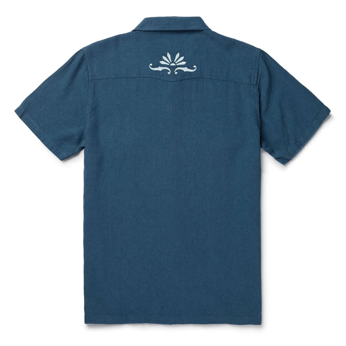 Blue short sleeve men's button down with embroidery detail