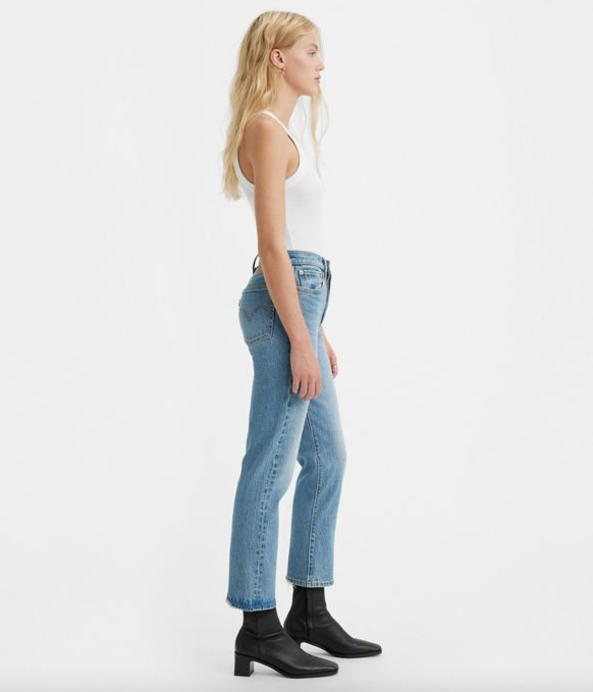 Side view of the Calling All Blues Wedgie Straight Jeans by Levi’s