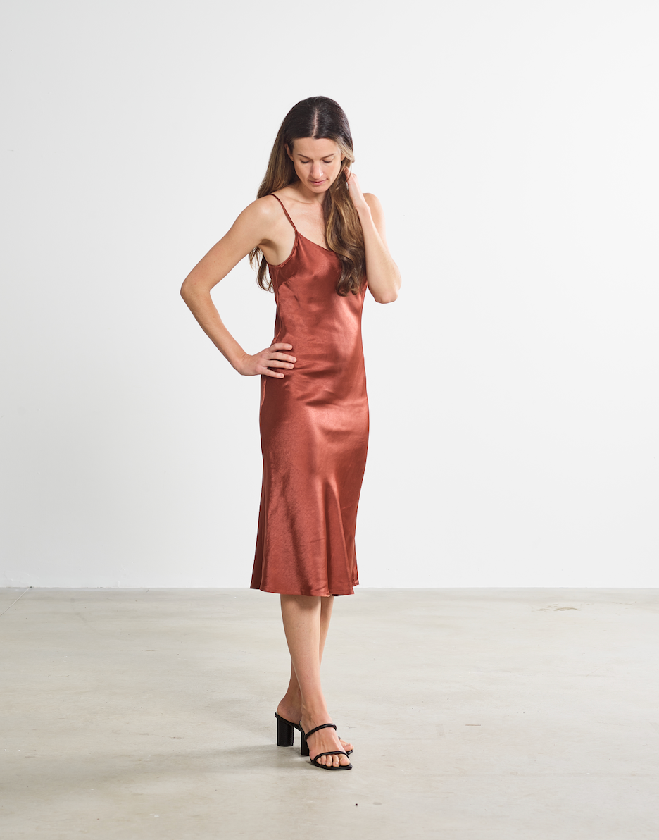 the sawyer dress in rust at harbour thread