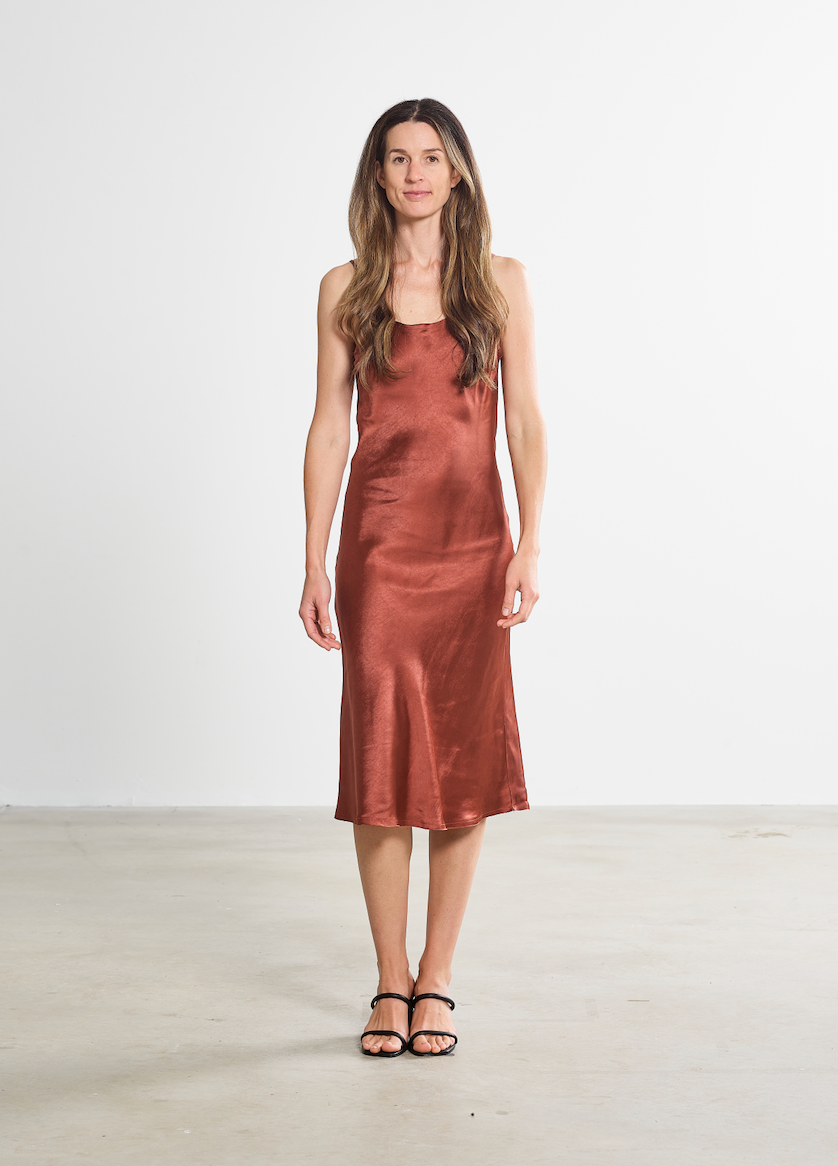 The Sawyer Dress in Rust from the Harbour Thread Private Label based in Burlington VT