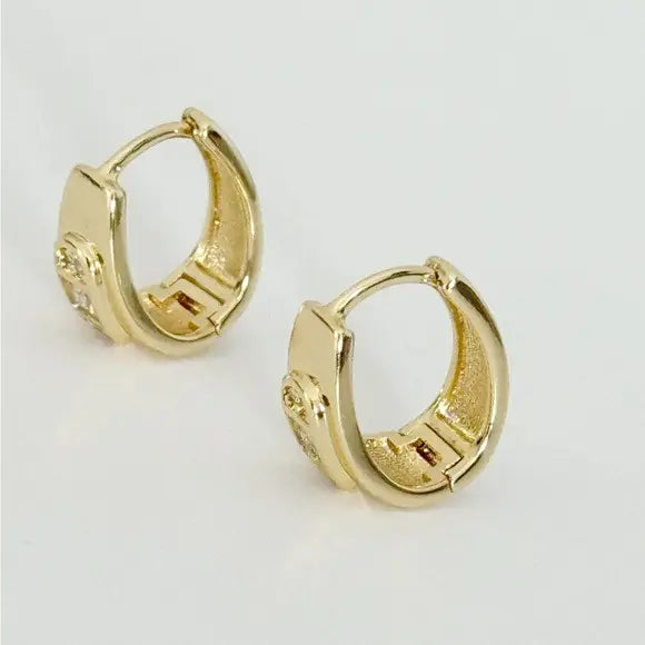 14K Gold Filled Huggie Hoop Earrings featuring clear Cz Design 