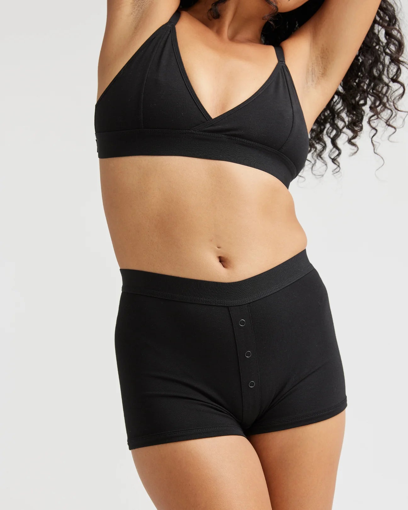 Front view of women's boxer briefs in the color black