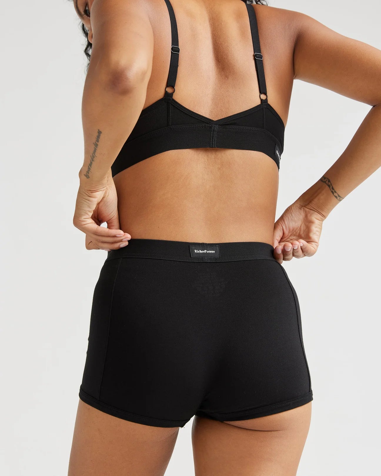 back view of women's boxer briefs in the color black