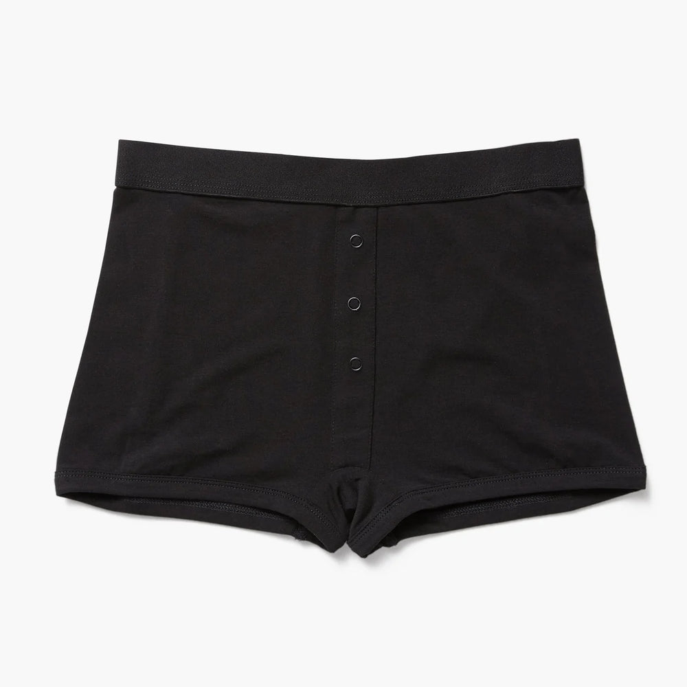 
                      
                        front flat lay view of women's boxer briefs in the color black
                      
                    