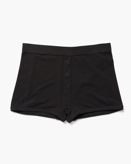 front flat lay view of women's boxer briefs in the color black