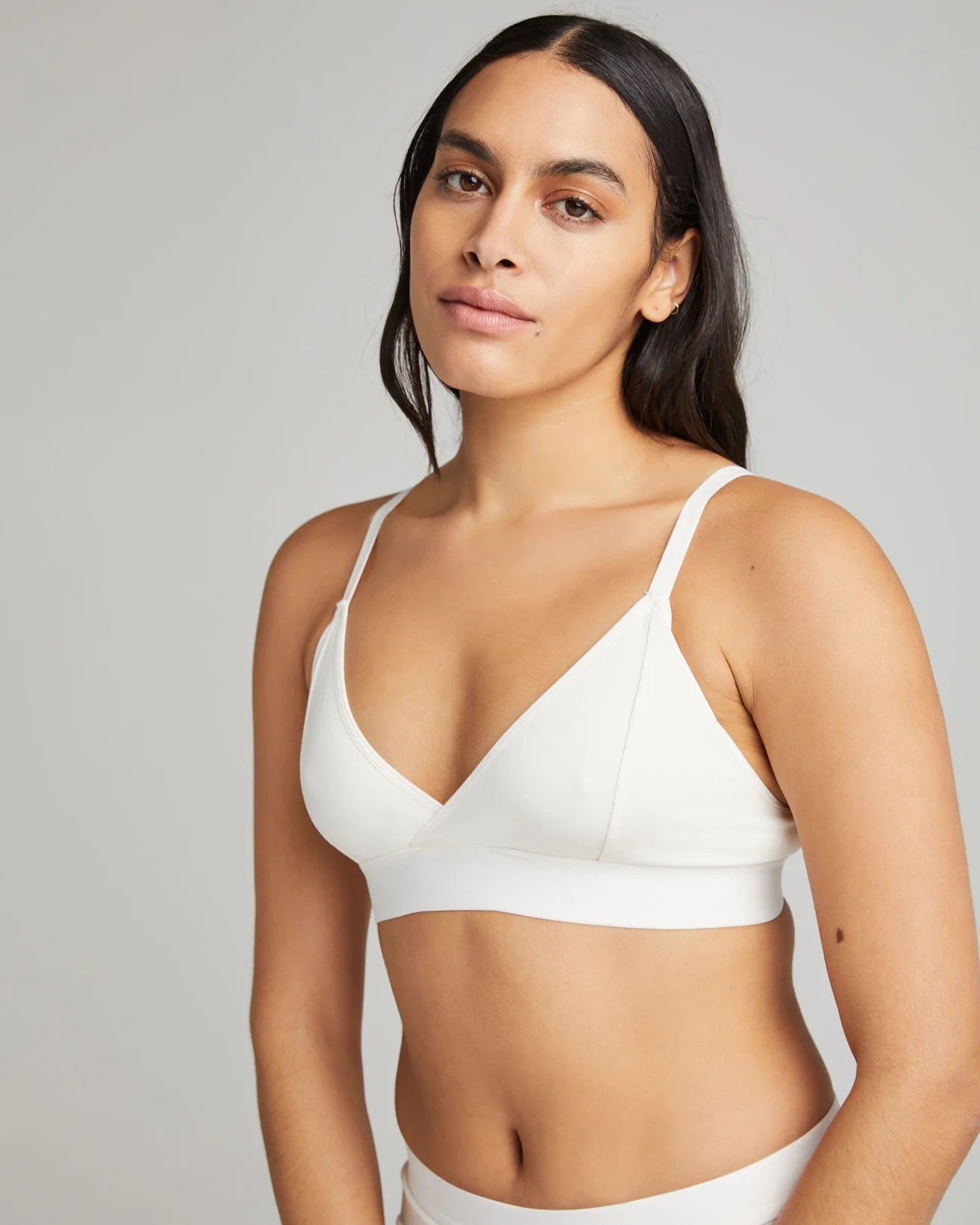 front view of the cotton modal classic bralette in color bone (slightly off white)