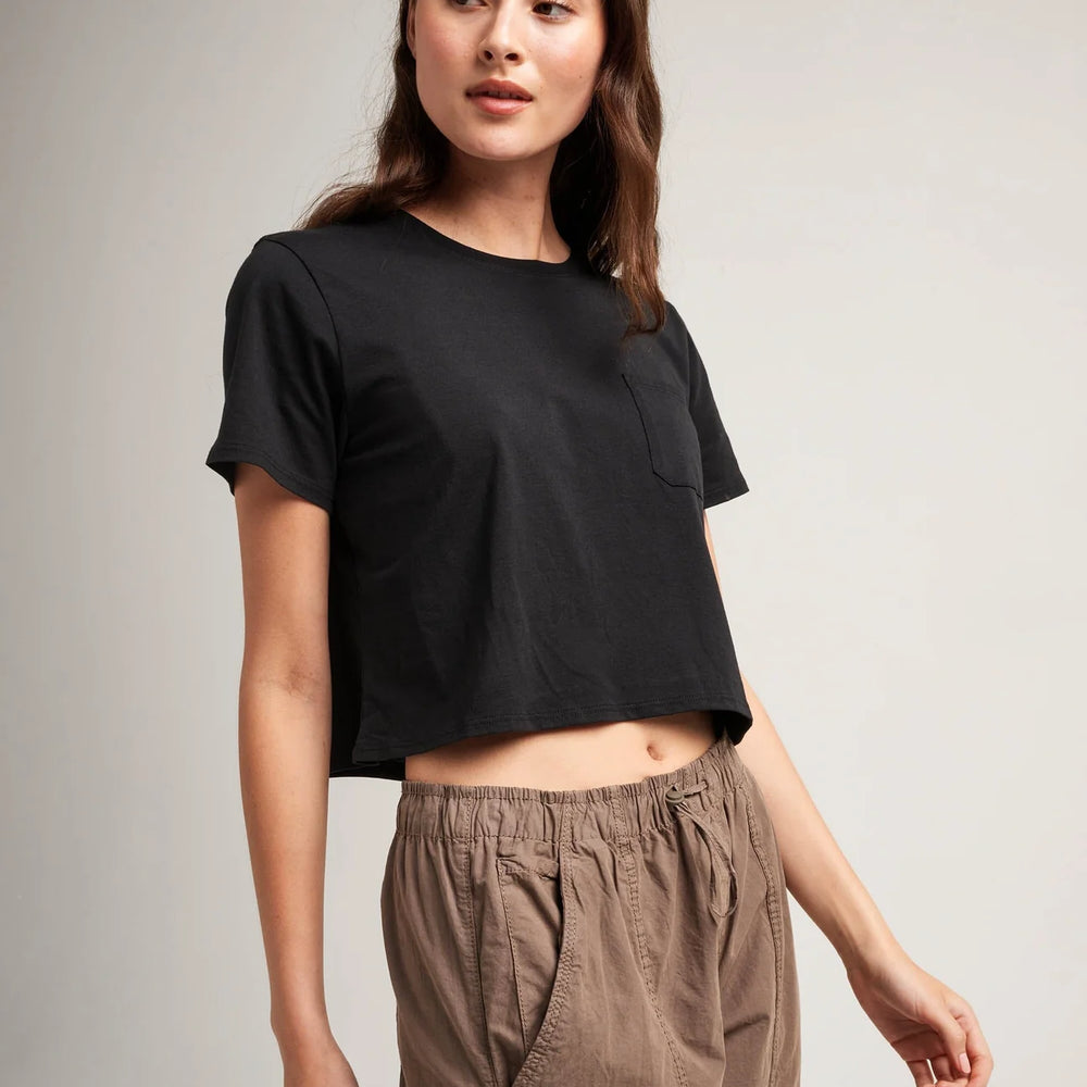 The Black Pima Boxy Crop Tee by Richer Poorer
