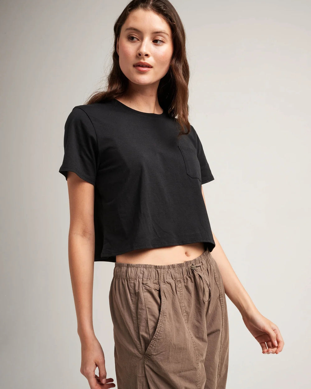 The Black Pima Boxy Crop Tee by Richer Poorer