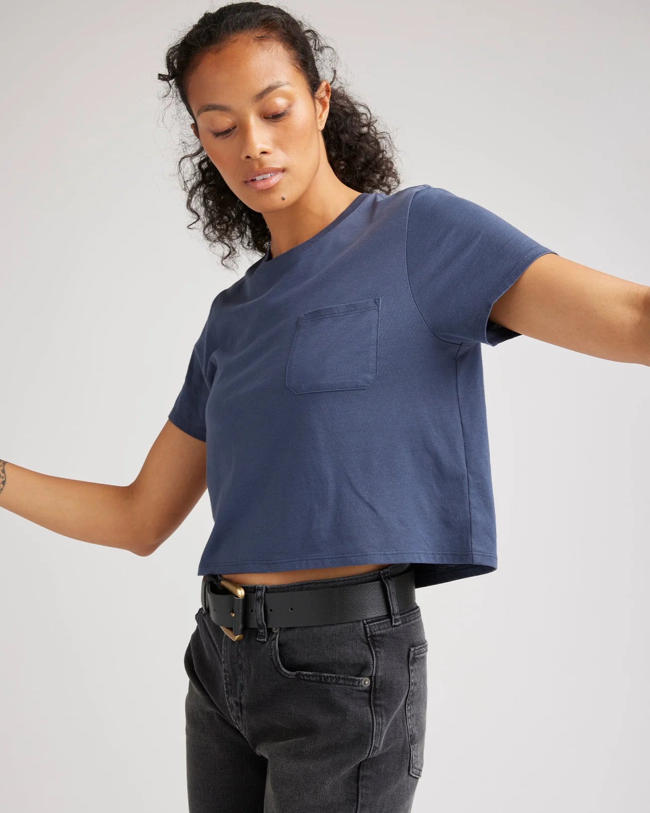 The Blue Nights Pima Boxy Crop Tee by Richer Poorer