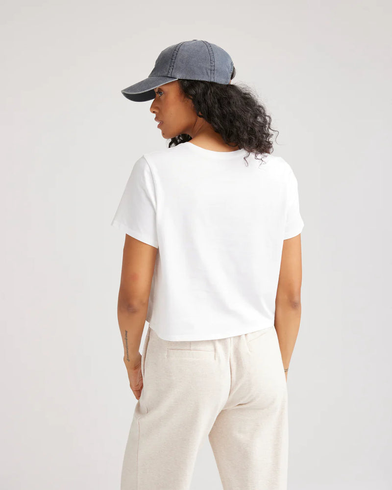 
                      
                        Back view of the White Pima Boxy Crop Tee by Richer Poorer
                      
                    