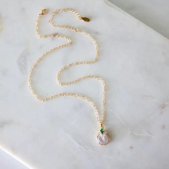 Mesa Blue's CZ Pearl Necklace in Emerald.