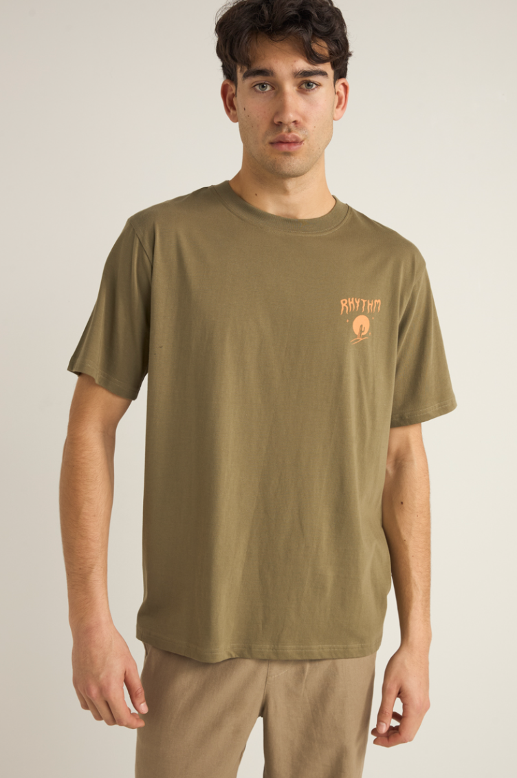 Now available at Harbour Thread Burlington, this relaxed tee from Rhythm is crafted from soft organic cotton and features custom scorpion screen print artwork. 