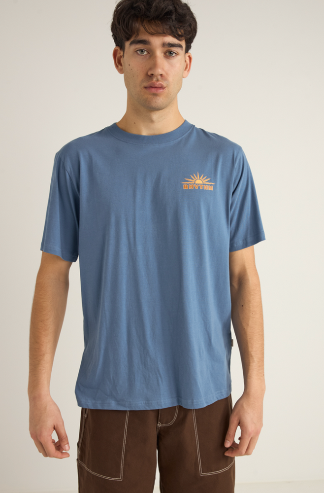 Now available at Harbour Thread Burlington, this relaxed tee from Rhythm is crafted from soft organic cotton and features custom ocean waves screen print artwork. 