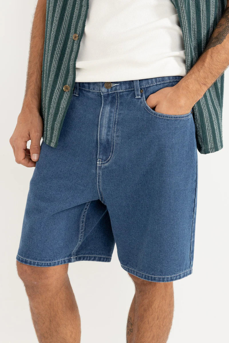 Embrace casual summer style with the Toby Denim Men's Shorts from Rhythm. Find your pair at Harbour Thread in Burlington, VT!