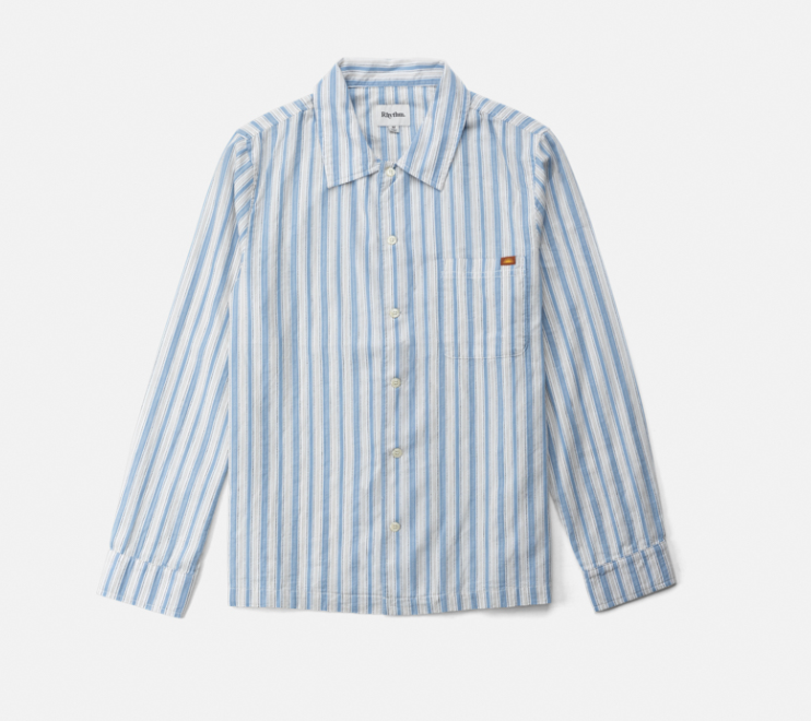 Shop the classic and versatile Stripe Long Shirt by Rhythm, now available at Harbour Thread Burlington. 