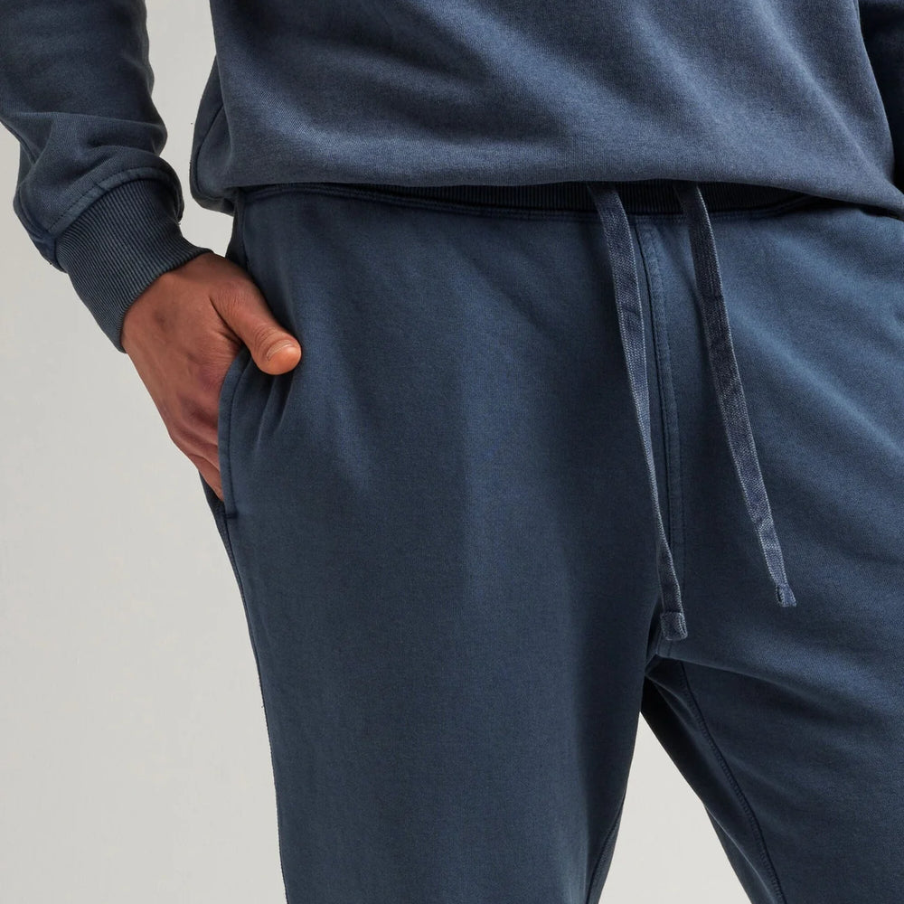 
                      
                        Drawstring detail on the Men's Mineral Moonlit Ocean Recycled Fleece Tapered Sweatpant by Richer Poorer
                      
                    