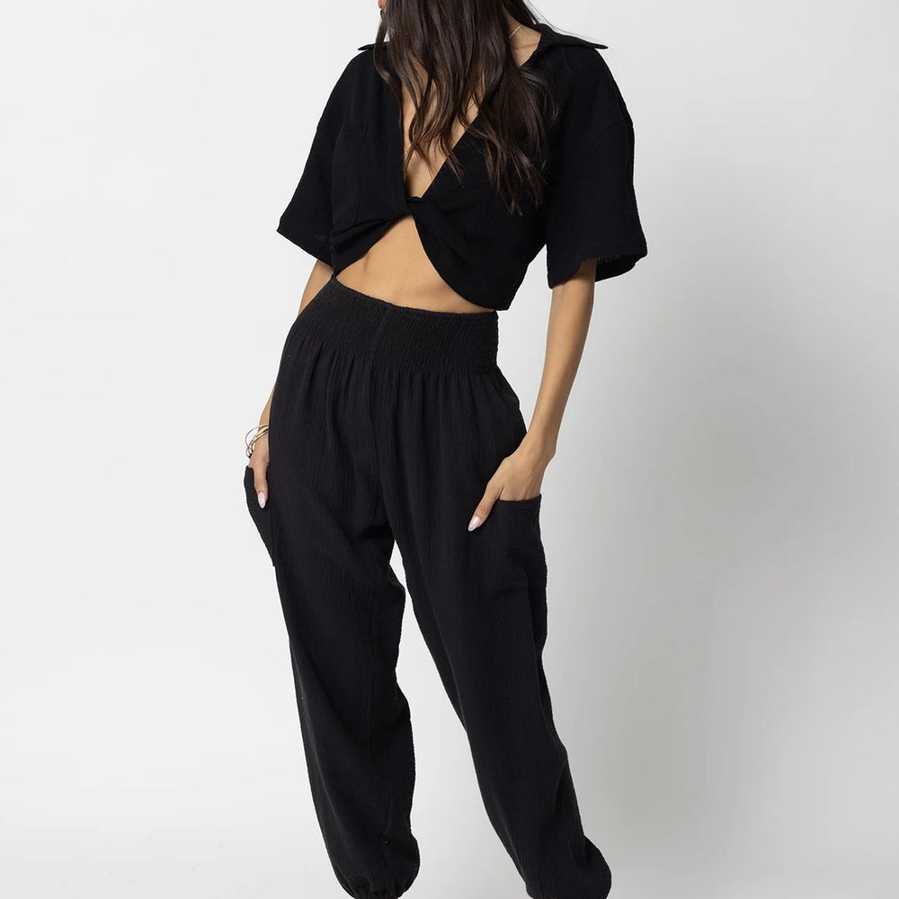 
                      
                        Stillwater's Easy Cargo Beach Pant in the color Black
                      
                    