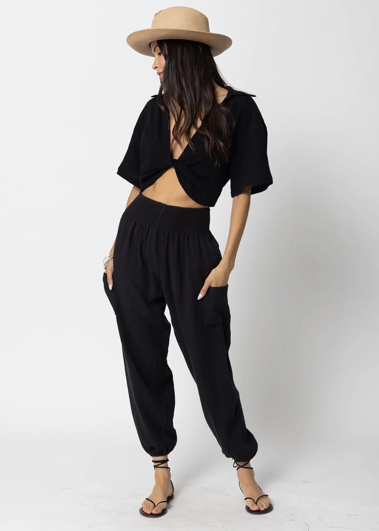 Stillwater's Easy Cargo Beach Pant in the color Black