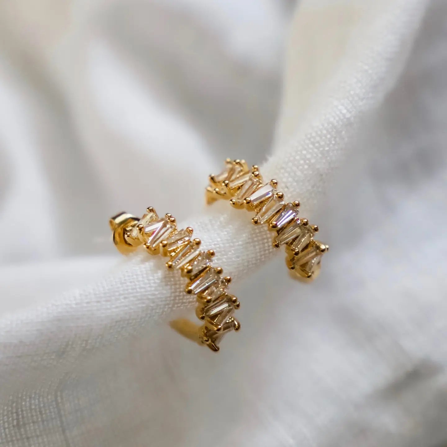 The Gold Tapered Baguette CZ Hoops by Katie Waltman Jewelry