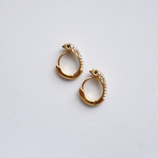Load image into Gallery viewer, Jessa Jewelry&amp;#39;s CZ Snake Hoop Earrings.
