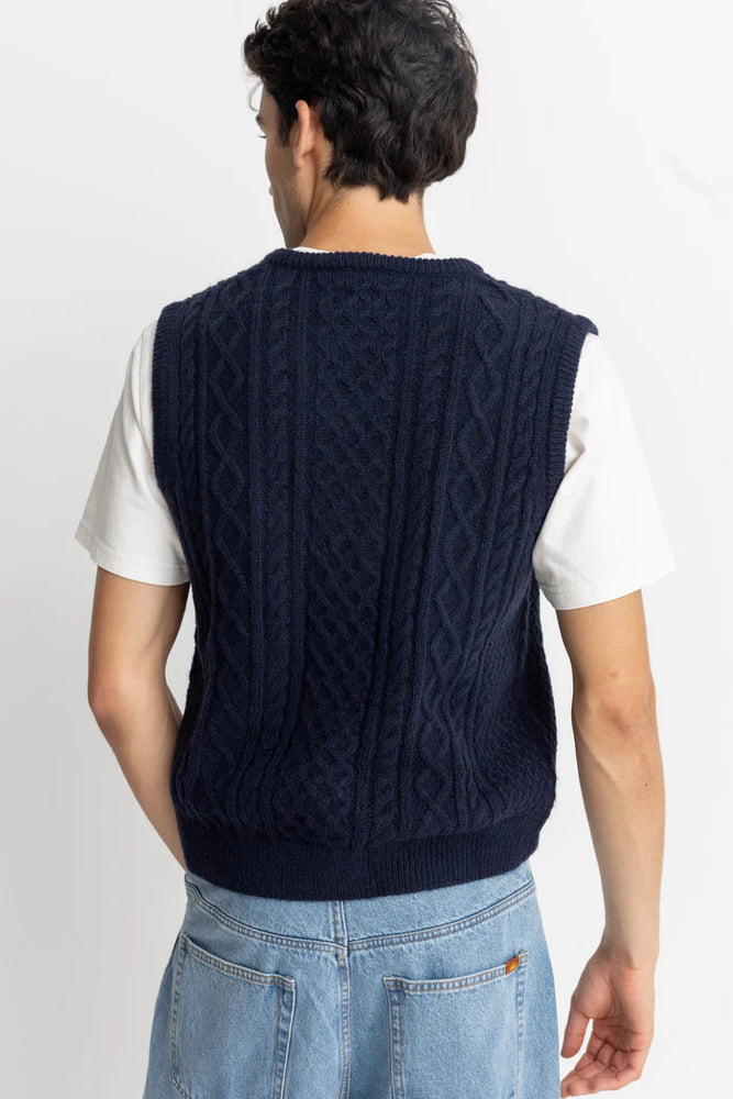 Back view of the Navy Mohair Knit Vest by Rhythm