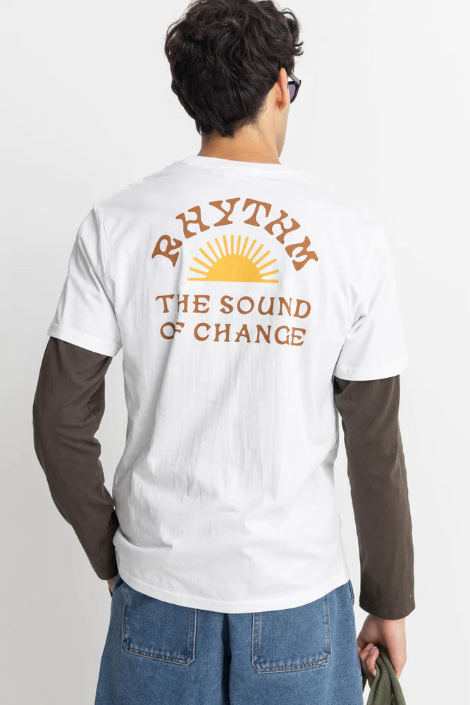 
                      
                        Back view of the Vintage White Awake Short Sleeve T-shirt by Rhythm
                      
                    