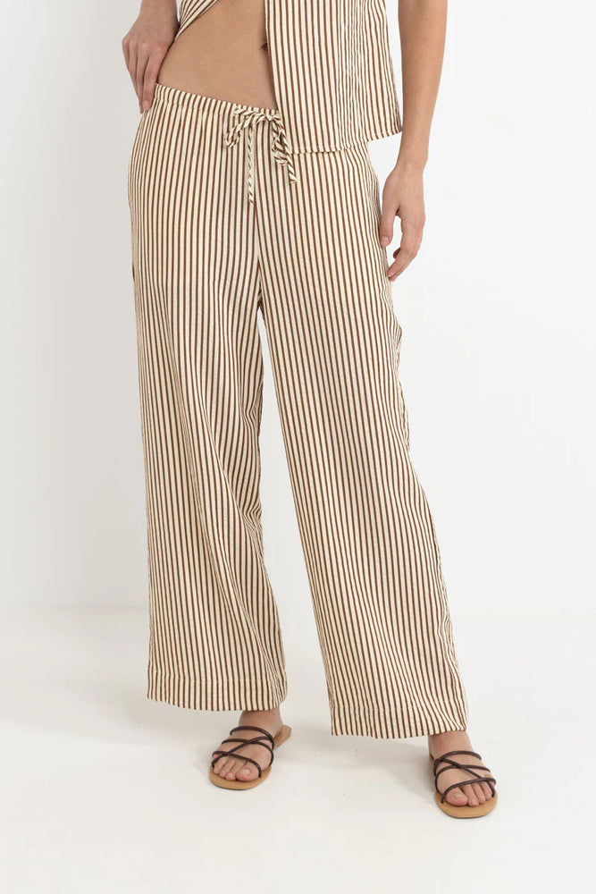 The straight leg Cove Drawstring Pants offer a mid-waist fit and an easy-to-wear neutral stripe design. Find this and more new arrivals from Rhythm at Harbour Thread in Burlington, VT!