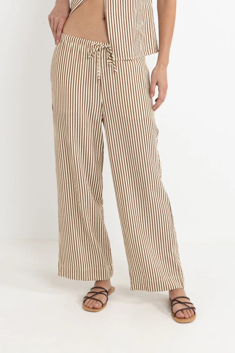 The straight leg Cove Drawstring Pants offer a mid-waist fit and an easy-to-wear neutral stripe design. Find this and more new arrivals from Rhythm at Harbour Thread in Burlington, VT!