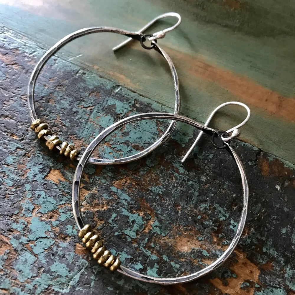 Jennifer Kahn Silver Hoop Earrings with Brass Heishi - Assorted Sizes