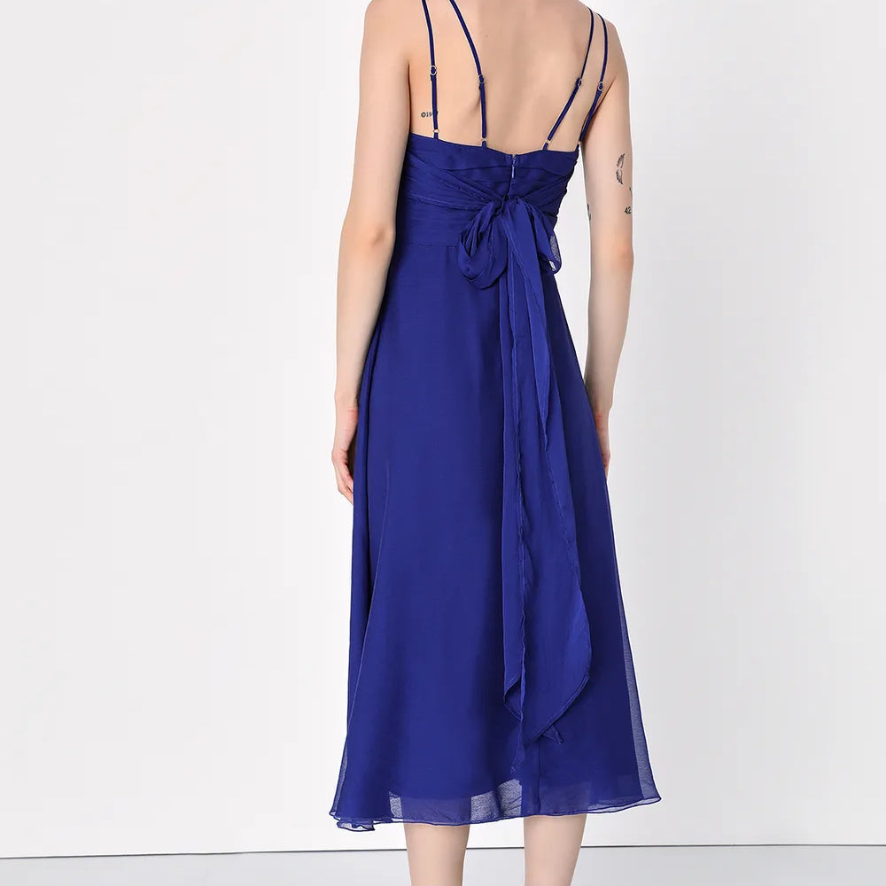 
                      
                        Back view of the Gorgeous Celebrations Navy Blue Pleated Chiffon Midi Dress by Lulus, sold at Harbour Thread
                      
                    