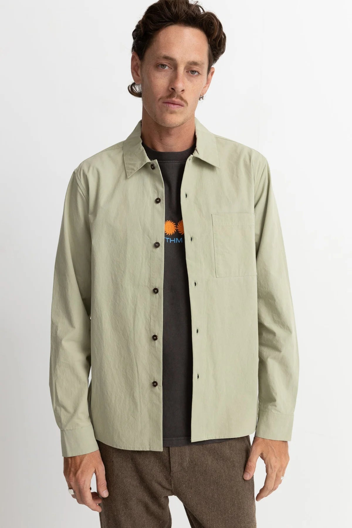 Rhythm Essential Long Sleeve Shirt - Sage