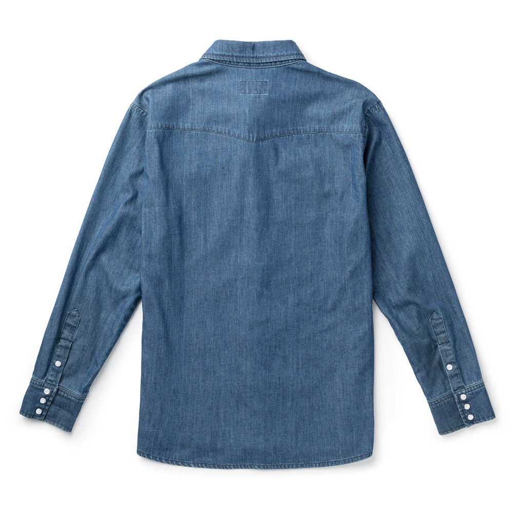 
                      
                        Back view of the denim chambray Reagan Pearl Snap Shirt
                      
                    