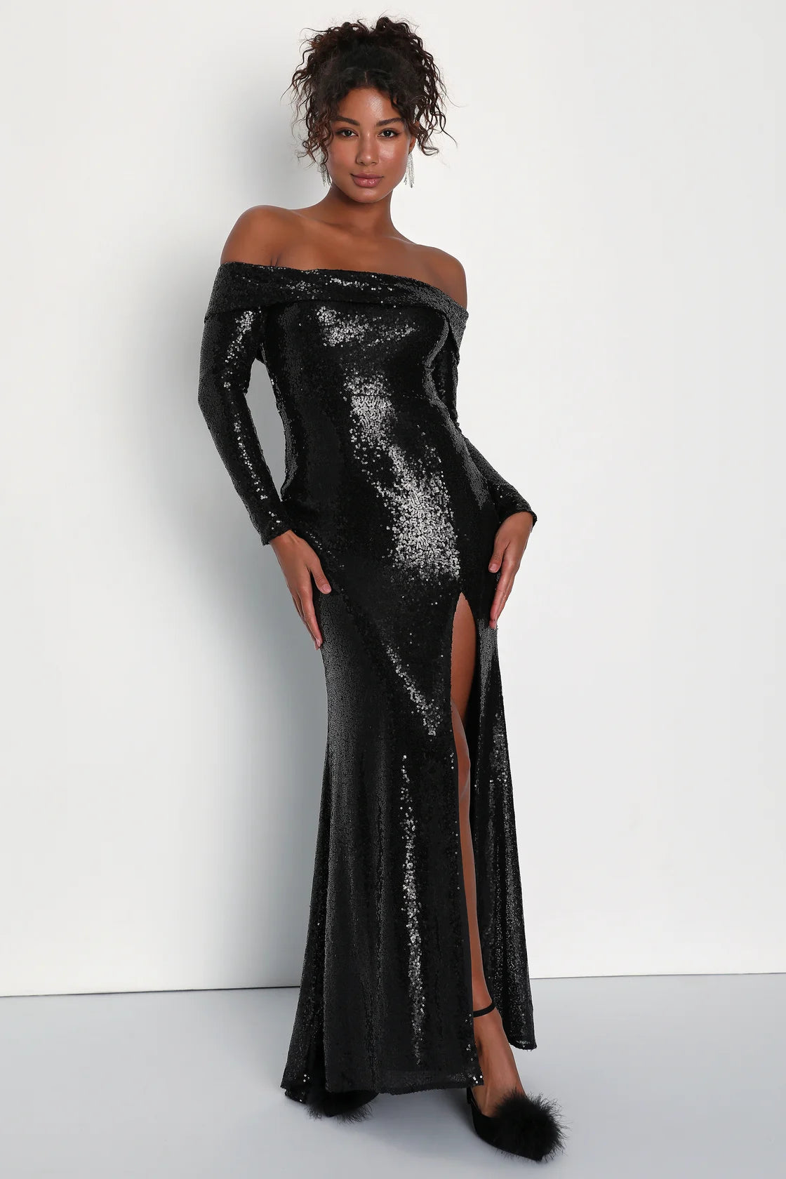 Off shoulder shimmer dress online
